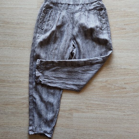 Hei Hei Anthropologie Coastal Striped 100% Linen Pull On Crop Pants Pocket - Picture 2 of 8